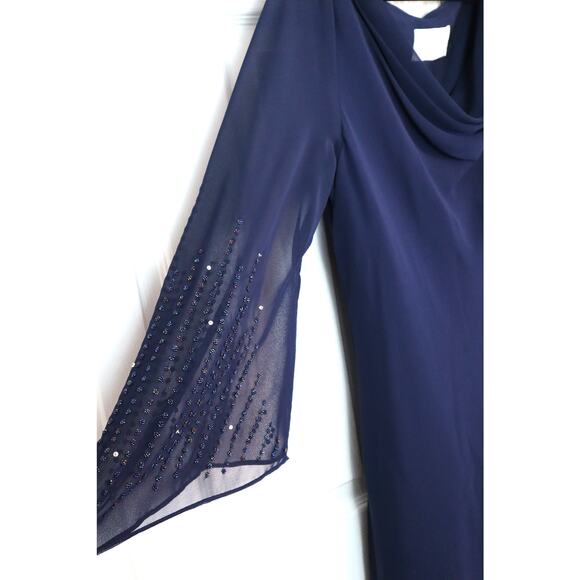 Vintage Y2K Alfred Angelo Navy Blue Dress Asymmetrical Fairy Beaded Cowl Neck M - Picture 7 of 8